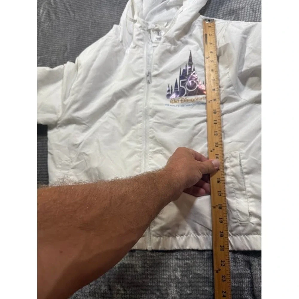 Disney World 50th Anniversary Windbreaker Jacket White Iridescent Rose Gold L